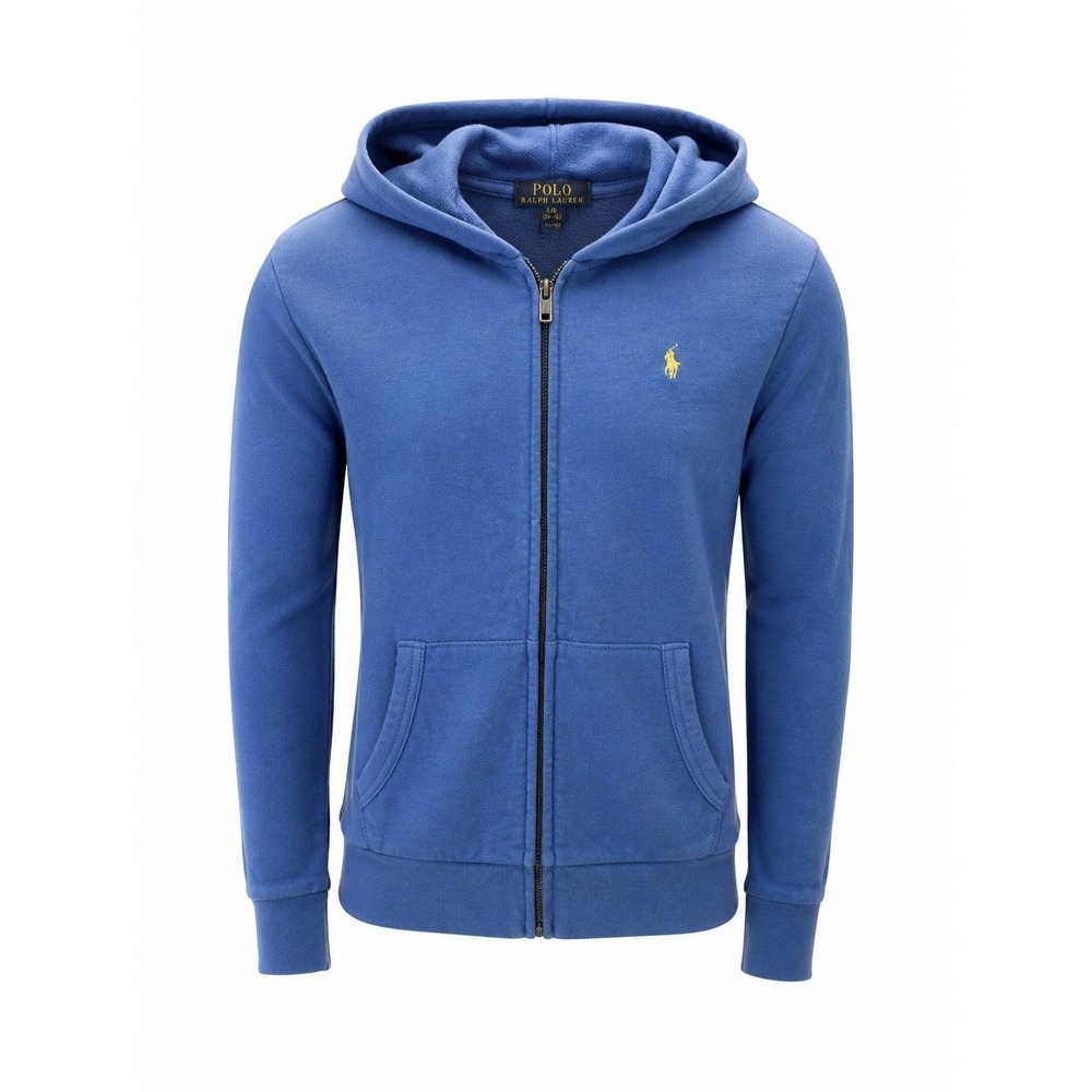 Polo Ralph Lauren Girls Blue Full Zip Hoodie Yellow Pony Logo Sweatshirt L 14-16